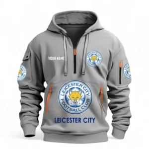 Leicester City Fans Gift Hoodie Half Zipper, All Over Print Hoodie Half Zipper For Sport Fan, Custom Name EPL116073125027-Grey