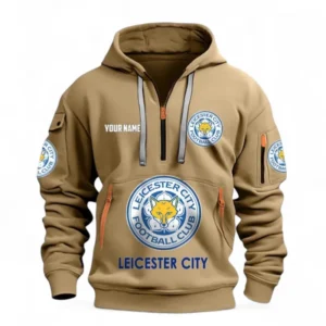 Leicester City Fans Gift Hoodie Half Zipper, All Over Print Hoodie Half Zipper For Sport Fan, Custom Name EPL116073125027-Khaki
