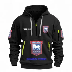Ipswich Town Fans Gift Hoodie Half Zipper, All Over Print Hoodie Half Zipper For Sport Fan, Custom Name EPL116073125028-Black