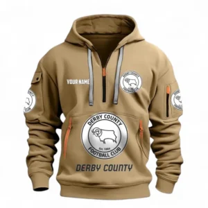 Derby County Fans Gift Hoodie Half Zipper, All Over Print Hoodie Half Zipper For Sport Fan, Custom Name EPL116073125037-Khaki