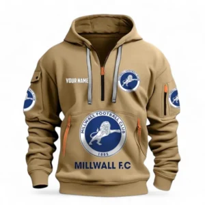 Millwall Fans Gift Hoodie Half Zipper, All Over Print Hoodie Half Zipper For Sport Fan, Custom Name EPL116073125040-Khaki