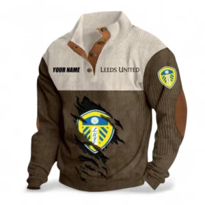 Leeds United Fans Gift Men's Stand Up Collar Base Shirt, All Over Print Men's Stand Up Collar Base Shirt For Sport Fan, Custom Name EPL117073125223-Brown