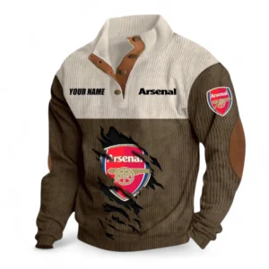 Arsenal Fans Gift Men's Stand Up Collar Base Shirt, All Over Print Men's Stand Up Collar Base Shirt For Sport Fan, Custom Name EPL117073125227-Brown