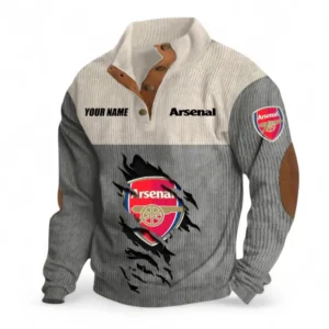 Arsenal Fans Gift Men's Stand Up Collar Base Shirt, All Over Print Men's Stand Up Collar Base Shirt For Sport Fan, Custom Name EPL117073125227-Gray