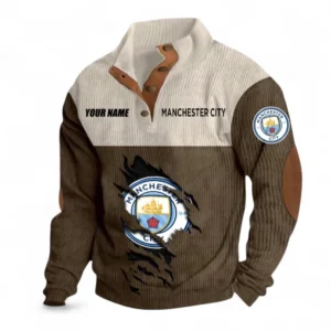 Manchester City Fans Gift Men's Stand Up Collar Base Shirt, All Over Print Men's Stand Up Collar Base Shirt For Sport Fan, Custom Name EPL117073125230-Brown