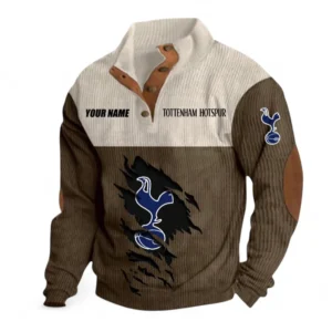 Tottenham Hotspur Fans Gift Men's Stand Up Collar Base Shirt, All Over Print Men's Stand Up Collar Base Shirt For Sport Fan, Custom Name EPL117073125231-Brown