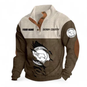 Derby County Fans Gift Men's Stand Up Collar Base Shirt, All Over Print Men's Stand Up Collar Base Shirt For Sport Fan, Custom Name EPL117073125233-Brown