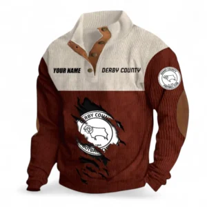Derby County Fans Gift Men's Stand Up Collar Base Shirt, All Over Print Men's Stand Up Collar Base Shirt For Sport Fan, Custom Name EPL117073125233-Dark Red