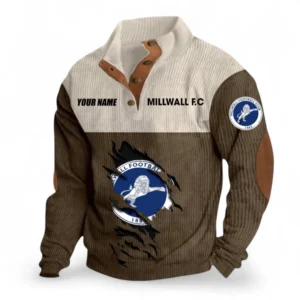 Millwall Fans Gift Men's Stand Up Collar Base Shirt, All Over Print Men's Stand Up Collar Base Shirt For Sport Fan, Custom Name EPL117073125234-Brown