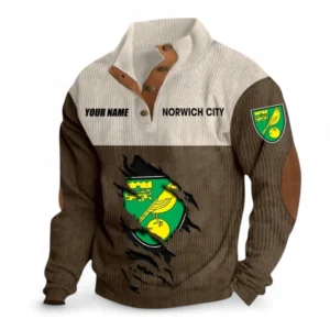 Norwich City Fans Gift Men's Stand Up Collar Base Shirt, All Over Print Men's Stand Up Collar Base Shirt For Sport Fan, Custom Name EPL117073125248-Brown