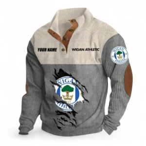 Wigan Athletic Fans Gift Men's Stand Up Collar Base Shirt, All Over Print Men's Stand Up Collar Base Shirt For Sport Fan, Custom Name EPL117073125258-Gray