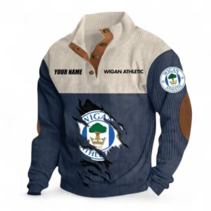 Wigan Athletic Fans Gift Men's Stand Up Collar Base Shirt, All Over Print Men's Stand Up Collar Base Shirt For Sport Fan, Custom Name EPL117073125258-Navy Blue