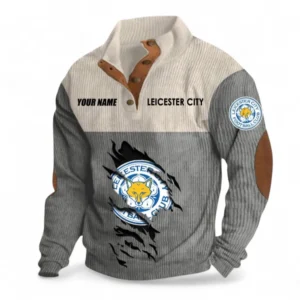 Leicester City Fans Gift Men's Stand Up Collar Base Shirt, All Over Print Men's Stand Up Collar Base Shirt For Sport Fan, Custom Name EPL117073125263-Gray