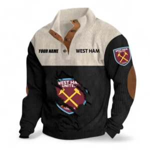 West Ham United Fans Gift Men's Stand Up Collar Base Shirt, All Over Print Men's Stand Up Collar Base Shirt For Sport Fan, Custom Name EPL117073125264-Black
