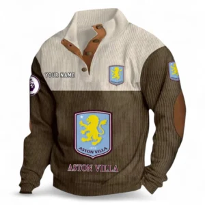 Aston Villa Fans Gift Men's Stand Up Collar Base Shirt, All Over Print Men's Stand Up Collar Base Shirt For Sport Fan, Custom Name EPL118073125564-Brown