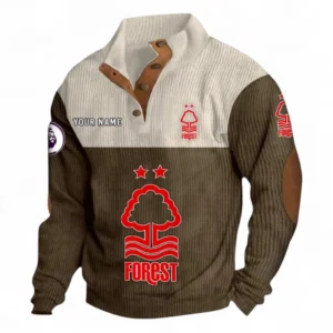 Nottingham Forest Fans Gift Men's Stand Up Collar Base Shirt, All Over Print Men's Stand Up Collar Base Shirt For Sport Fan, Custom Name EPL118073125565-Brown