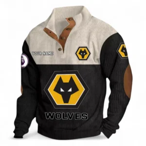 Wolverhampton Wanderers Fans Gift Men's Stand Up Collar Base Shirt, All Over Print Men's Stand Up Collar Base Shirt For Sport Fan, Custom Name EPL118073125571-Black