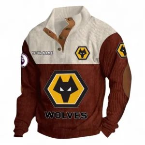 Wolverhampton Wanderers Fans Gift Men's Stand Up Collar Base Shirt, All Over Print Men's Stand Up Collar Base Shirt For Sport Fan, Custom Name EPL118073125571-Dark Red