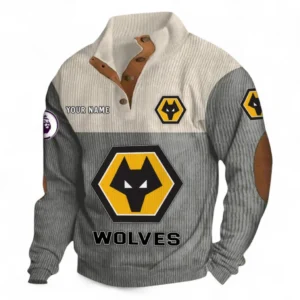 Wolverhampton Wanderers Fans Gift Men's Stand Up Collar Base Shirt, All Over Print Men's Stand Up Collar Base Shirt For Sport Fan, Custom Name EPL118073125571-Gray