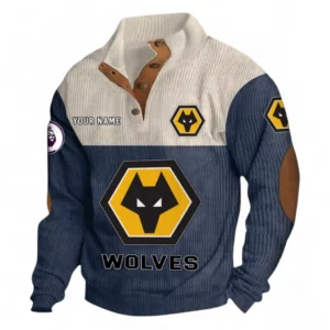 Wolverhampton Wanderers Fans Gift Men's Stand Up Collar Base Shirt, All Over Print Men's Stand Up Collar Base Shirt For Sport Fan, Custom Name EPL118073125571-Navy Blue