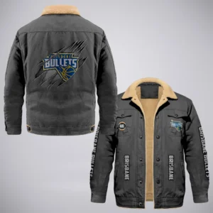 Brisbane Bullets Jacket Fur Collar Fleece  NBL 2025 For Fan Brisbane Bullets HVN1162072525BB HVN1162072525BBCFJ - Gray