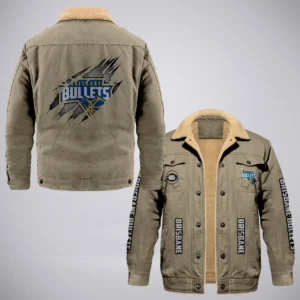 Brisbane Bullets Jacket Fur Collar Fleece  NBL 2025 For Fan Brisbane Bullets HVN1162072525BB HVN1162072525BBCFJ - Khaki