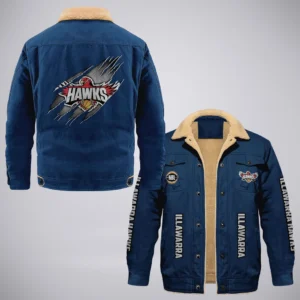 Illawarra Hawks Jacket Fur Collar Fleece  NBL 2025 For Fan Illawarra Hawks HVN1162072525IH HVN1162072525IHCFJ - Blue