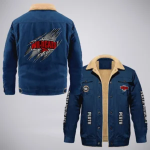 Perth Wildcats Jacket Fur Collar Fleece  NBL 2025 For Fan Perth Wildcats HVN1162072525PW HVN1162072525PWCFJ - Blue