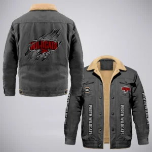 Perth Wildcats Jacket Fur Collar Fleece  NBL 2025 For Fan Perth Wildcats HVN1162072525PW HVN1162072525PWCFJ - Gray