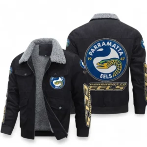 Parramatta Eels Thickened Corduroy Jacket, All Over Print Thickened Corduroy Jacket For Sport Fan NRL103072425666-Black