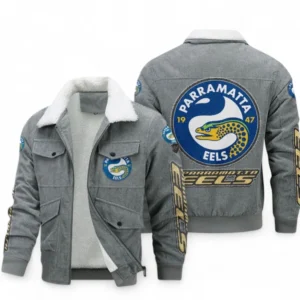 Parramatta Eels Thickened Corduroy Jacket, All Over Print Thickened Corduroy Jacket For Sport Fan NRL103072425666-Gray