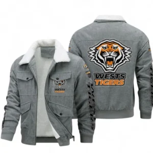 Wests Tigers Thickened Corduroy Jacket, All Over Print Thickened Corduroy Jacket For Sport Fan NRL103072425667-Gray