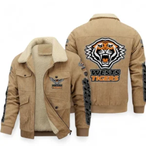 Wests Tigers Thickened Corduroy Jacket, All Over Print Thickened Corduroy Jacket For Sport Fan NRL103072425667-Khaki