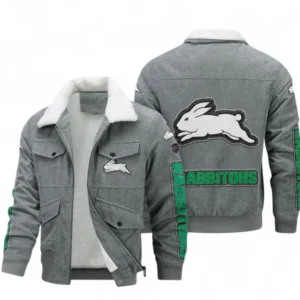 South Sydney Rabbitohs Thickened Corduroy Jacket, All Over Print Thickened Corduroy Jacket For Sport Fan NRL103072425668-Gray