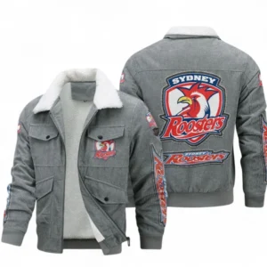 Sydney Roosters Thickened Corduroy Jacket, All Over Print Thickened Corduroy Jacket For Sport Fan NRL103072425670-Gray