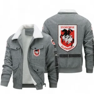 St. George Illawarra Dragons Thickened Corduroy Jacket, All Over Print Thickened Corduroy Jacket For Sport Fan NRL103072425672-Gray