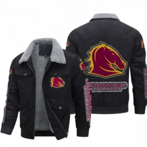 Brisbane Broncos Thickened Corduroy Jacket, All Over Print Thickened Corduroy Jacket For Sport Fan NRL103072425673-Black