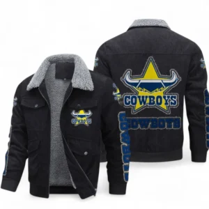 North Queensland Cowboys Thickened Corduroy Jacket, All Over Print Thickened Corduroy Jacket For Sport Fan NRL103072425676-Black