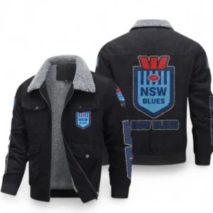 NSW blues Thickened Corduroy Jacket, All Over Print Thickened Corduroy Jacket For Sport Fan NRL103072425677-Black