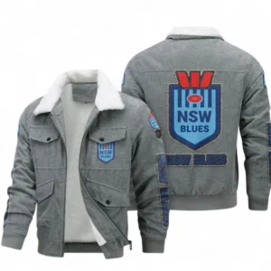 NSW blues Thickened Corduroy Jacket, All Over Print Thickened Corduroy Jacket For Sport Fan NRL103072425677-Gray