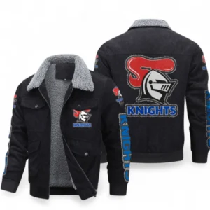 Newcastle Knights Thickened Corduroy Jacket, All Over Print Thickened Corduroy Jacket For Sport Fan NRL103072425678-Black