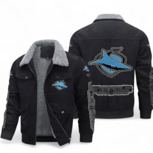 Cronulla Sharks Thickened Corduroy Jacket, All Over Print Thickened Corduroy Jacket For Sport Fan NRL103072425680-Black