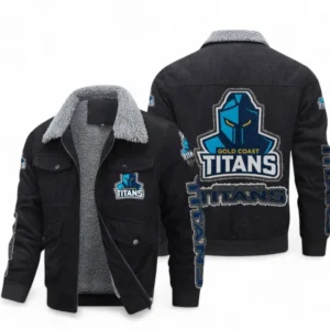 Gold Coast Titans Thickened Corduroy Jacket, All Over Print Thickened Corduroy Jacket For Sport Fan NRL103072425683-Black