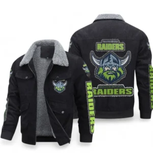 Canberra Raiders Thickened Corduroy Jacket, All Over Print Thickened Corduroy Jacket For Sport Fan NRL103072425685-Black