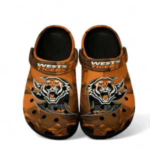 Wests Tigers Fans Gift Crocs, All Over Print Crocs For Sport Fan, Custom Name NRL137072525022-Black