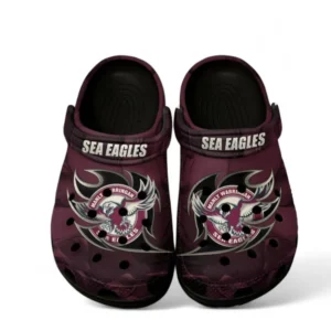 Manly Warringah Sea Eagles Fans Gift Crocs, All Over Print Crocs For Sport Fan, Custom Name NRL137072525023-Black