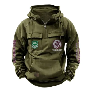 Manly Warringah Sea EaglesTactical Quarter Zip Hoodie, All Over Print Tactical Quarter Zip Hoodie NRL159070725335-Army Green