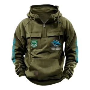 Cronulla SharksTactical Quarter Zip Hoodie, All Over Print Tactical Quarter Zip Hoodie NRL159070725341-Army Green