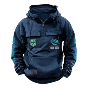 Cronulla SharksTactical Quarter Zip Hoodie, All Over Print Tactical Quarter Zip Hoodie NRL159070725341-Dark Blue