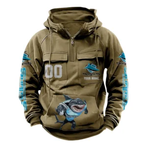 Cronulla SharksTactical Quarter Zip Hoodie, All Over Print Tactical Quarter Zip Hoodie NRL161070825124-Khaki